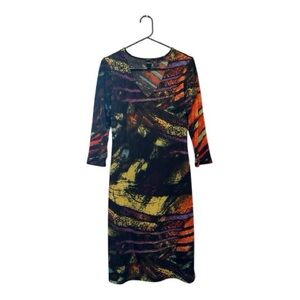 MT Collection Vibrant Long Sleeve Abstract Colorful Midi Dress Size Medium
